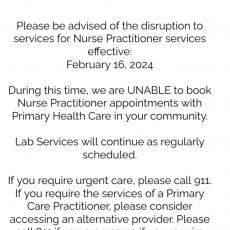 Nurse Practitioner Services Unavailable 